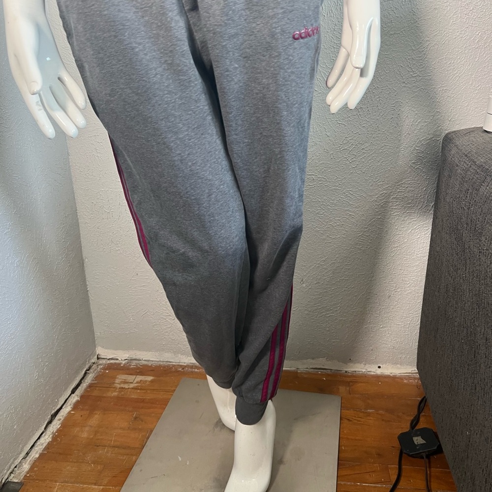 adidas Gray Track Pants with Pink Stripes - Picture 3 of 6